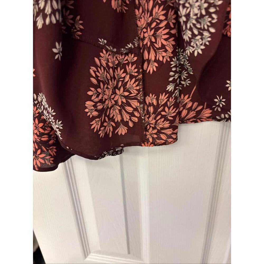 A.N.A. Burgundy Sheer Ruffled Top Blouse Long Bell Sleeves Sz XL. Work. Office - Picture 7 of 9